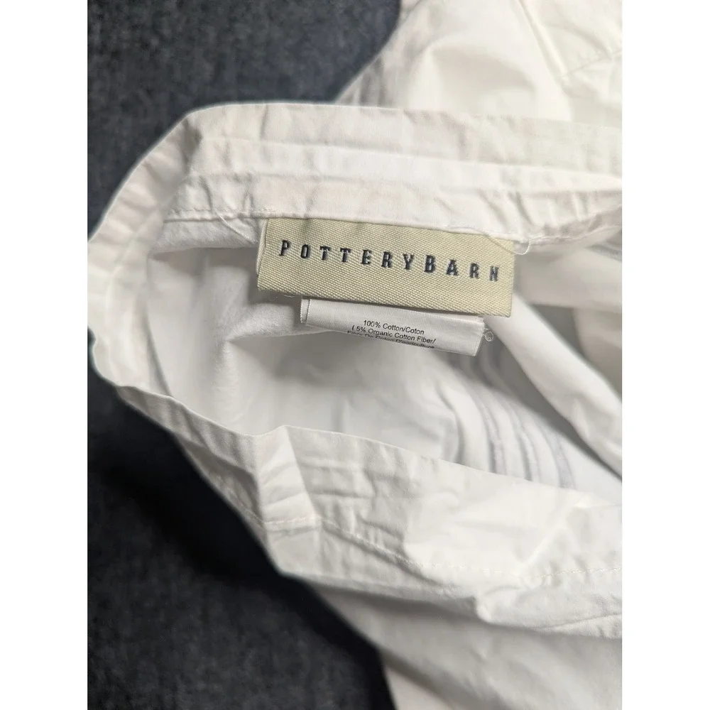 Pottery Barn White Grey Triple Stripe Embroidered Cotton‎ Standard Pillow Sham